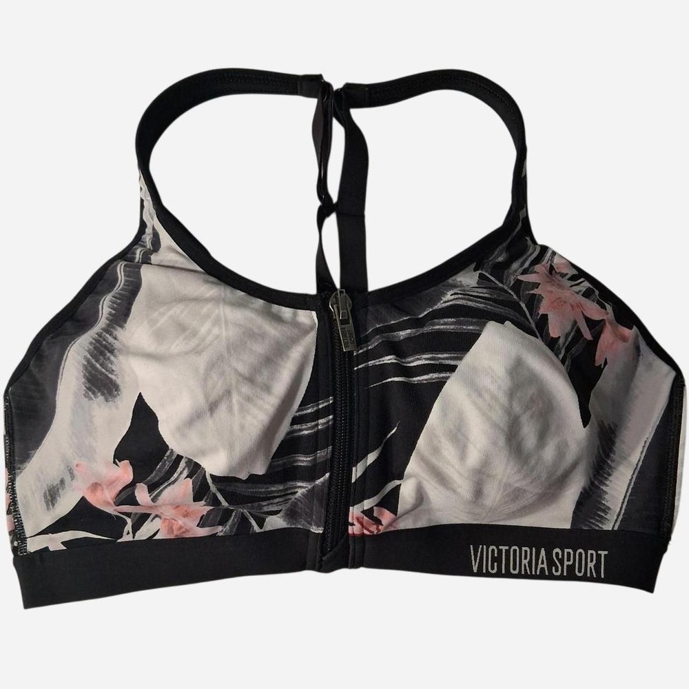 Victoria's Secret black, white, and pink floral sports bra   Size: 34B